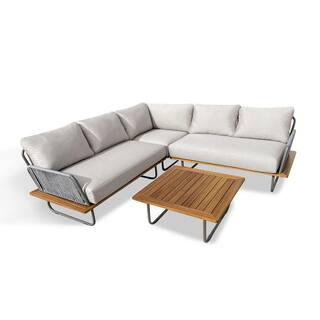 HiGreen Outdoor Kingston 4-Piece Aluminum Woven Rope Outdoor Patio Sectional Sofa Set with Acryli... | The Home Depot