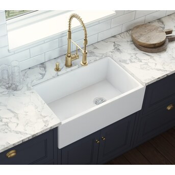 Ruvati Fiamma Farmhouse Apron Front 30-in x 18-in White Fireclay Single Bowl Kitchen Sink | Lowe's