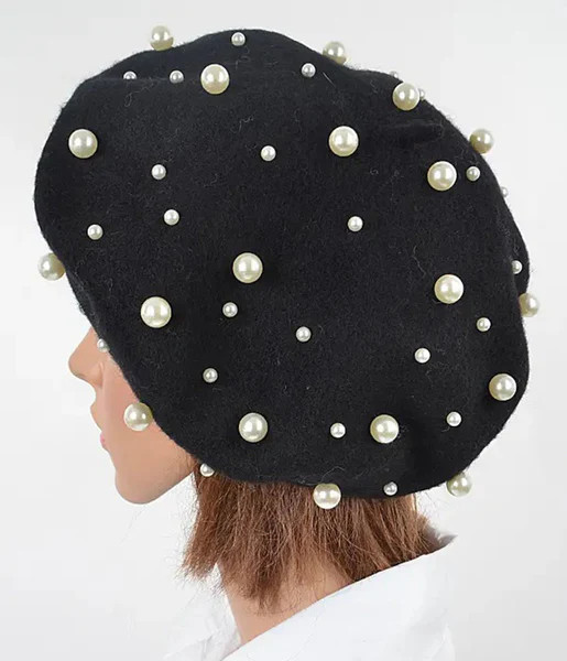 Black & Pearl Beret | UniqueVintage
