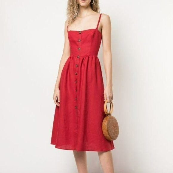 Reformation Tori cherry red linen midi dress size 2 | Poshmark