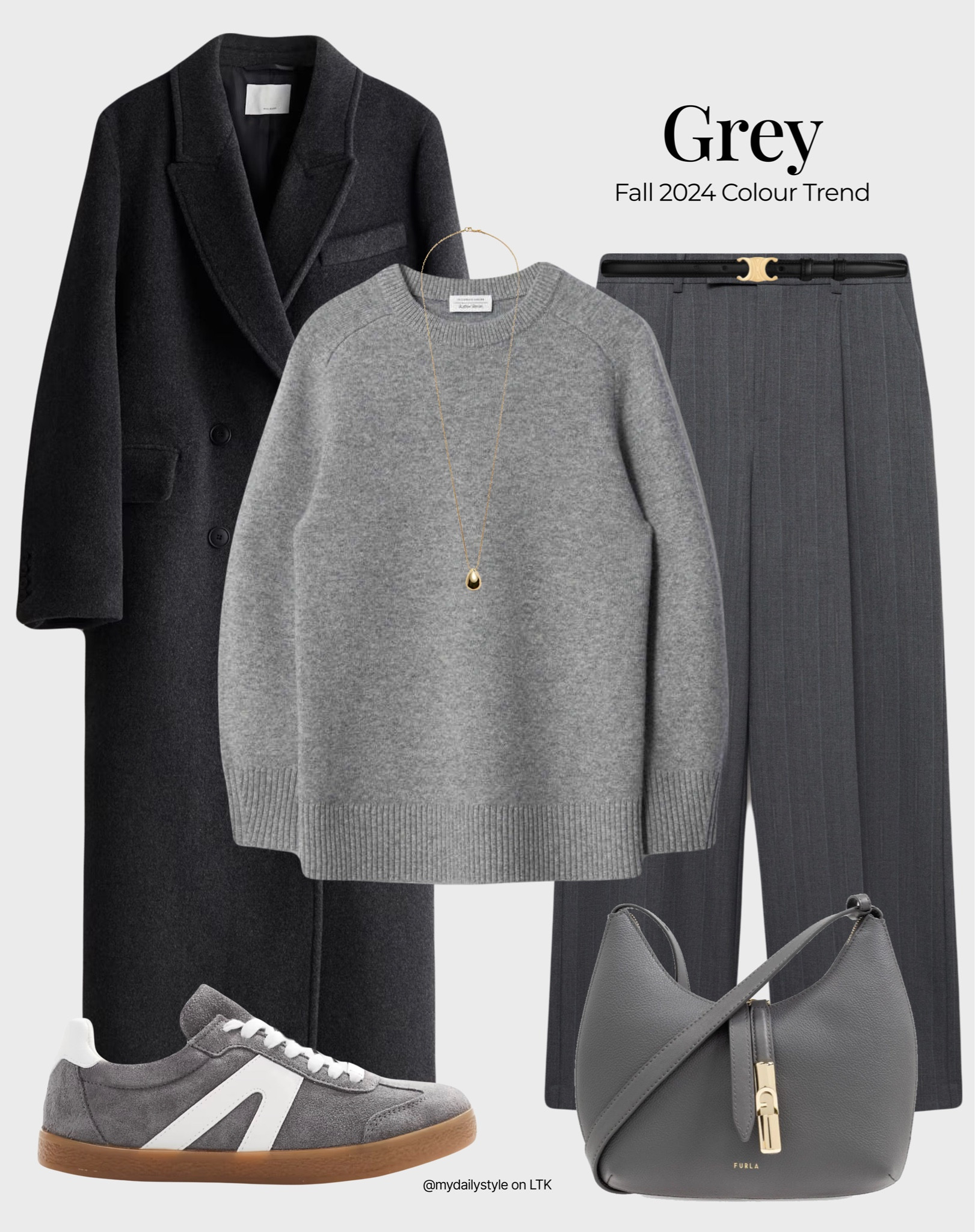 
50 shades of grey for your fall wardrobe. Styling black wool coat, grey knit wool mohair jumper, grey trousers, grey sneakers, & grey Furla bag.

Check out more styling ideas in my profile. 

Tags: grey colour, gray color, fall style, pre-fall, autumn style, fall outfit, autumn outfit, fall fashion, autumn fashion, easy styling, simple everyday look, chic & basic outfit, Parisian look, casual outfit, capsule wardrobe, office look, brunch style, high street. 

#LTKautumn #LTKstyletip #LTKbag
