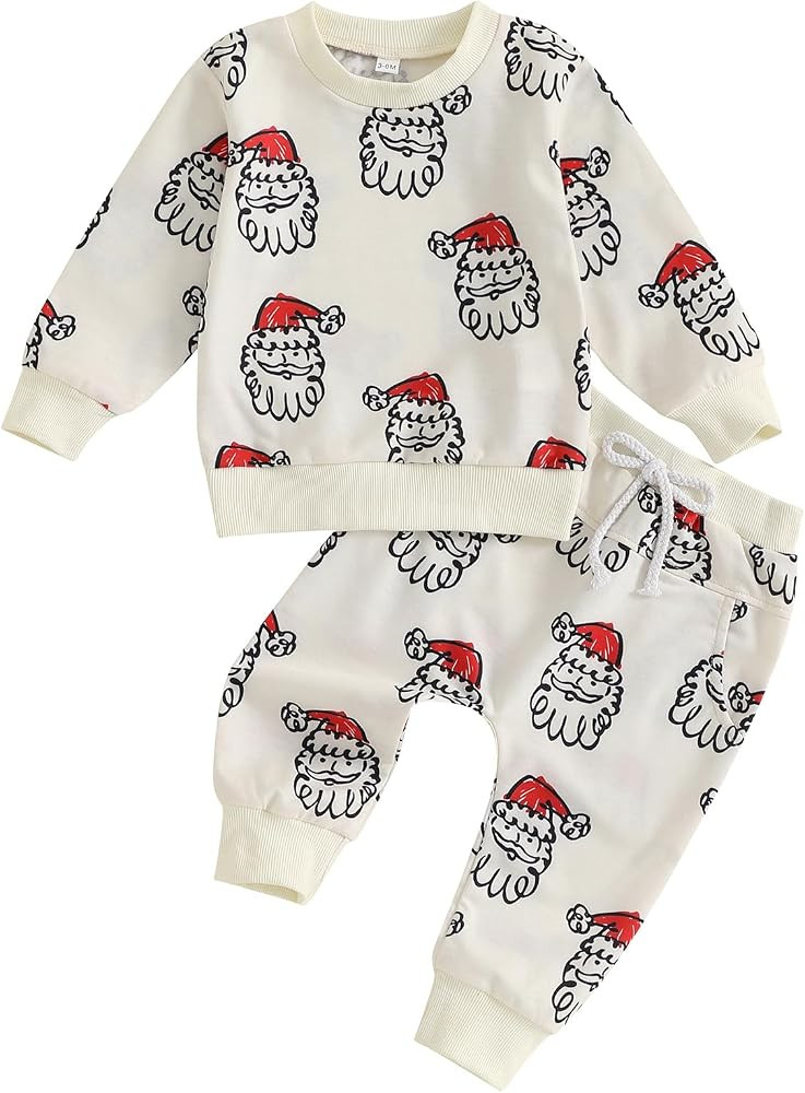 Toddler Boy Girl Christmas Clothing Set Santa Claus/Candy Cane/Snowman/Reindeer Sweatshirt and Pa... | Amazon (US)