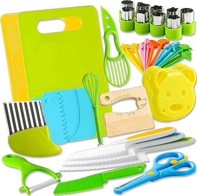46Pcs Kids Knife Set for Real Cooking: Montessori Kitchen Tools for Toddlers, Kitchen Toy for 3 4... | Amazon (US)