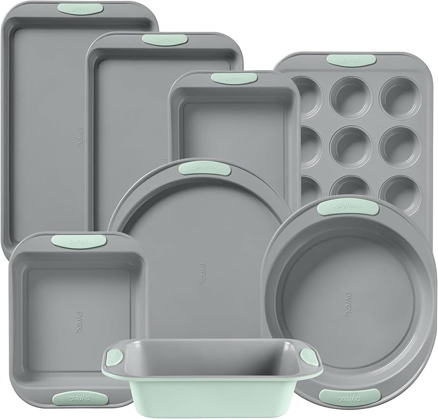 Pyrex 8-Piece Metal Bakeware Set, Lightweight Stainless Steel Baking Trays with Heatsafe Silicone... | Amazon (US)