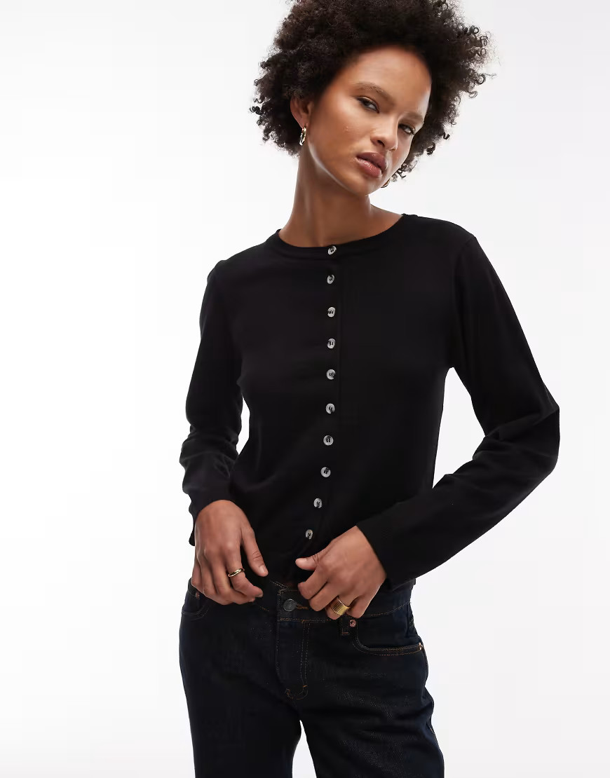 ASOS DESIGN fine knit cardigan in black | ASOS (Global)