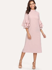 Mock Neck Tiered Ruffle Sleeve Dress | SHEIN