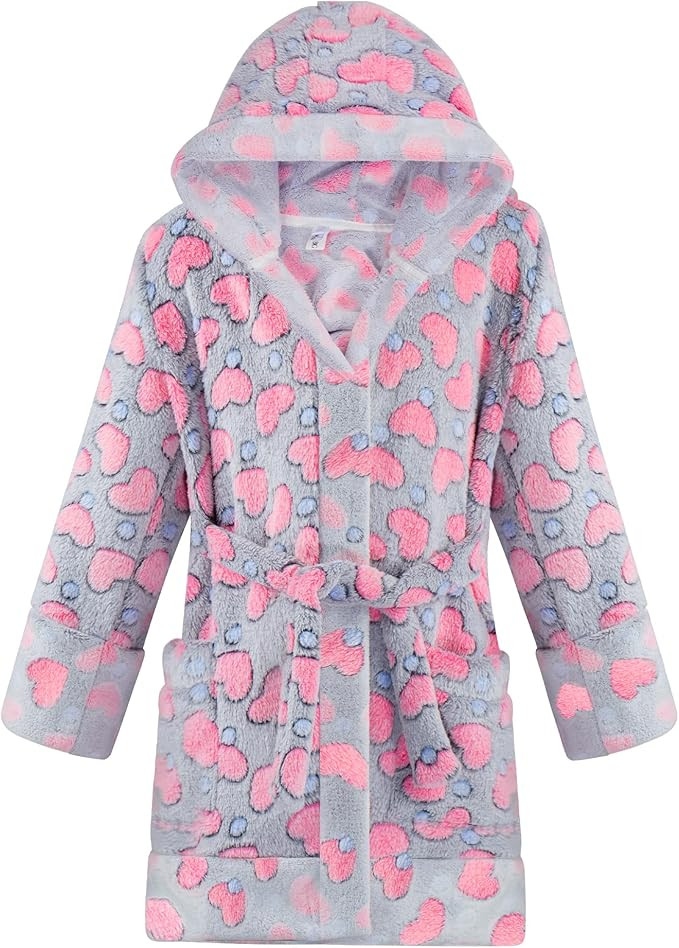 BIG ELEPHANT Kids Hooded Robe, Fleece Bathrobe for Girls Boys, Flannel Sleepwear, Coral Plush Paj... | Amazon (US)