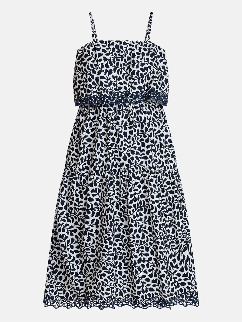 Time and Tru Women's and Women's Plus Sleeveless Cotton Midi Dress with Eyelet Trim, Sizes XS-4X | Walmart (US)