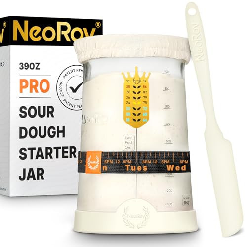 NeoRov Pro Sourdough Starter Kit - 39 Oz Glass Sourdough Starter Jar (With Cloth Lid,Silicone Base,Scraper,Date Tracker,Temp Strip) - Sourdough Bread Baking Supplies For Sour Dough Bread Loaf (Cream) | Amazon (US)