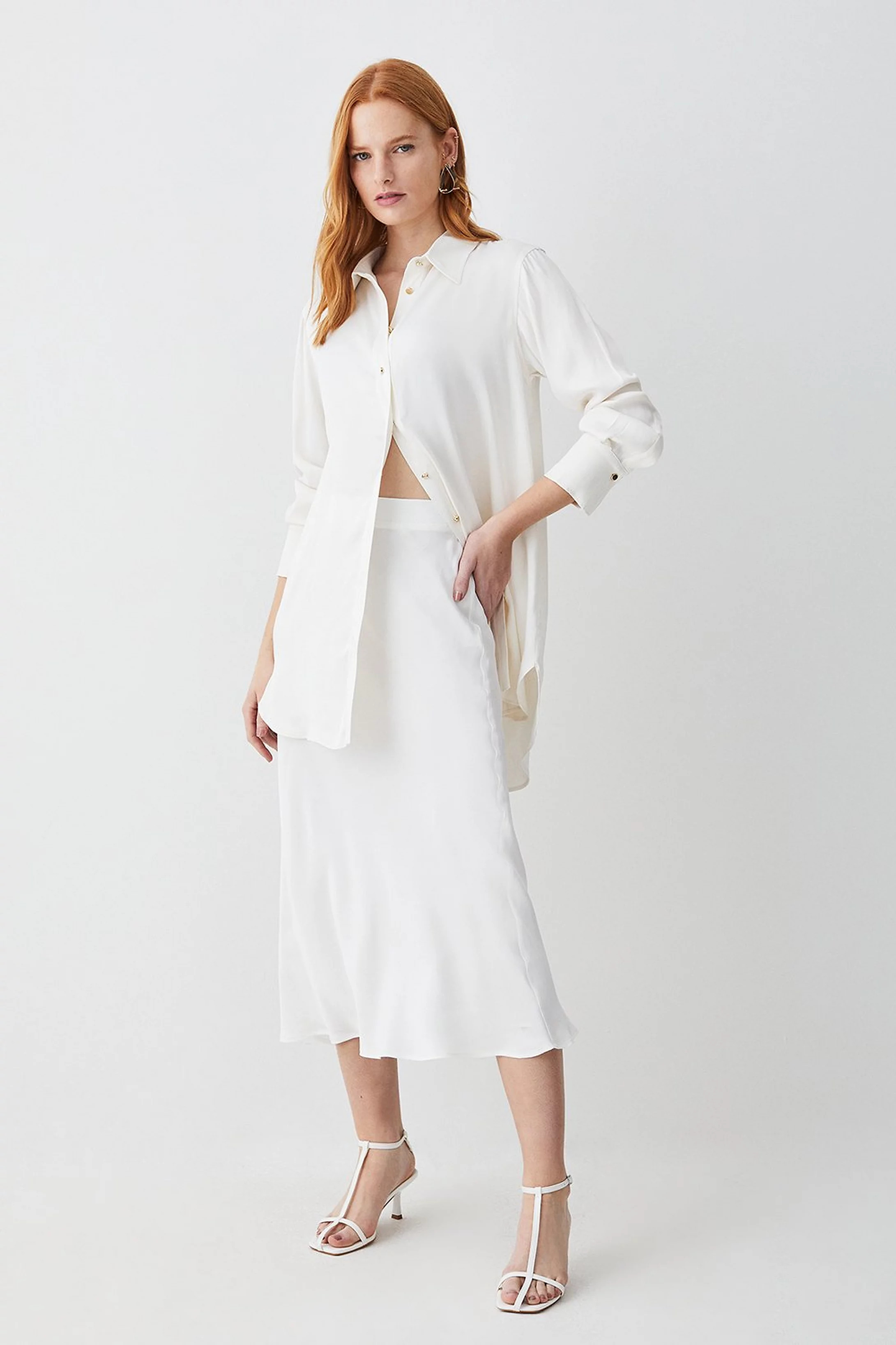 Viscose Satin Woven Boyfriend Shirt | Karen Millen US