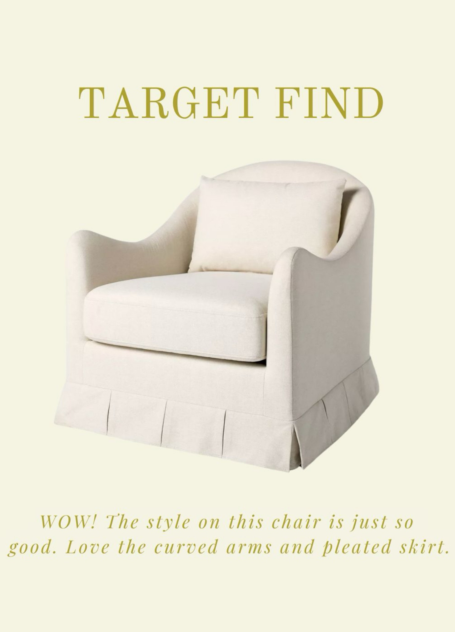Target furniture find - this upholstered chair looks so high end with its curved arms and pleated skirt! Two in a living room would be so pretty - also works in a bedroom or nursery!

Home refresh, Spring home, Studio McGee for Target, traditional home decor, classic home styling, classic furniture, grandmillennial home, Southern Home, family room furniture, chair, reading chair



#LTKStyleTip #LTKFamily #LTKHome