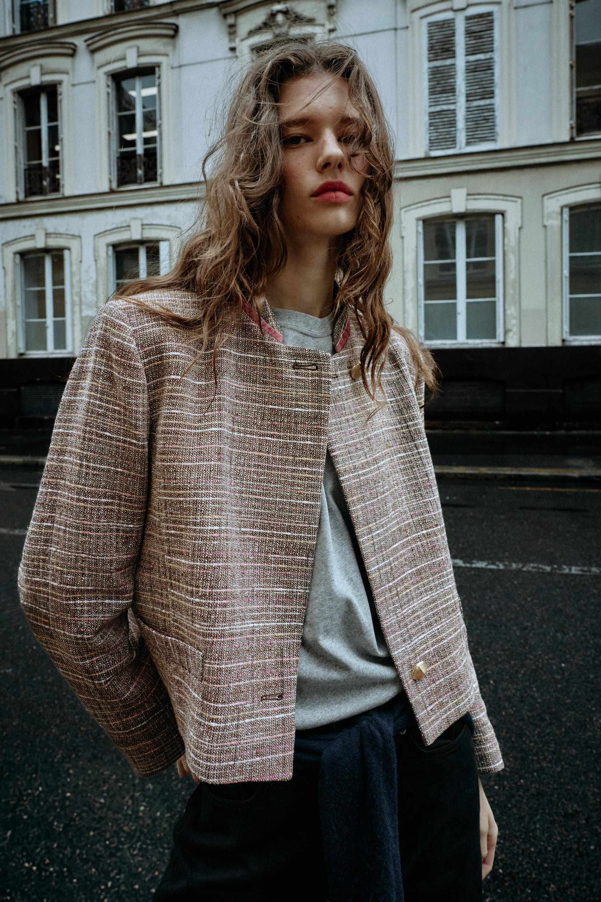 Zara - Structured Cropped Blazer - Brown / Ecru - S - Woman | Zara US