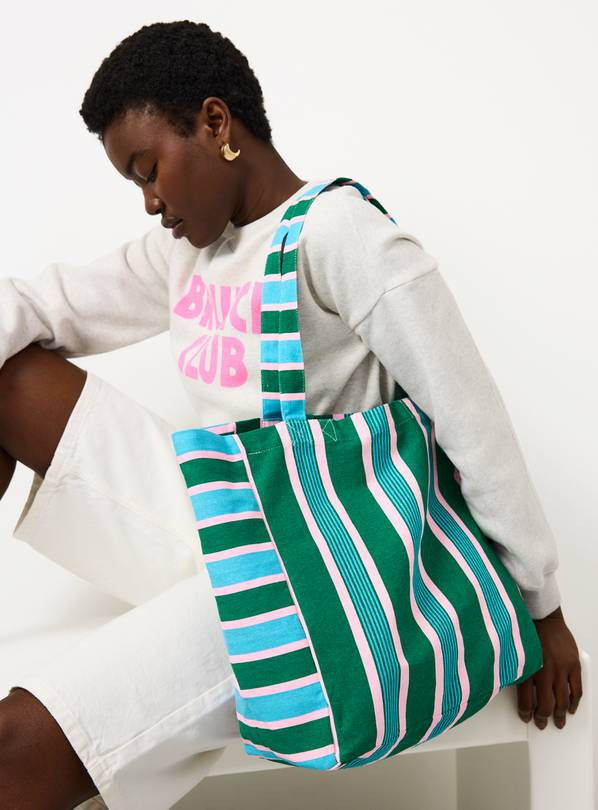 Stripe Print Canvas Shopper Bag One Size | Tu Clothing