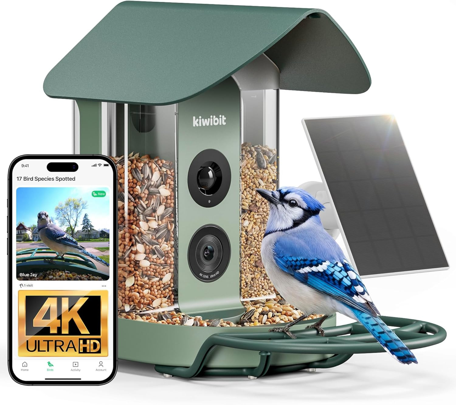 Smart Bird Feeder with Camera Solar Powered, 4K Video Live stream, Wireless Outdoors Bird Camera,... | Amazon (US)