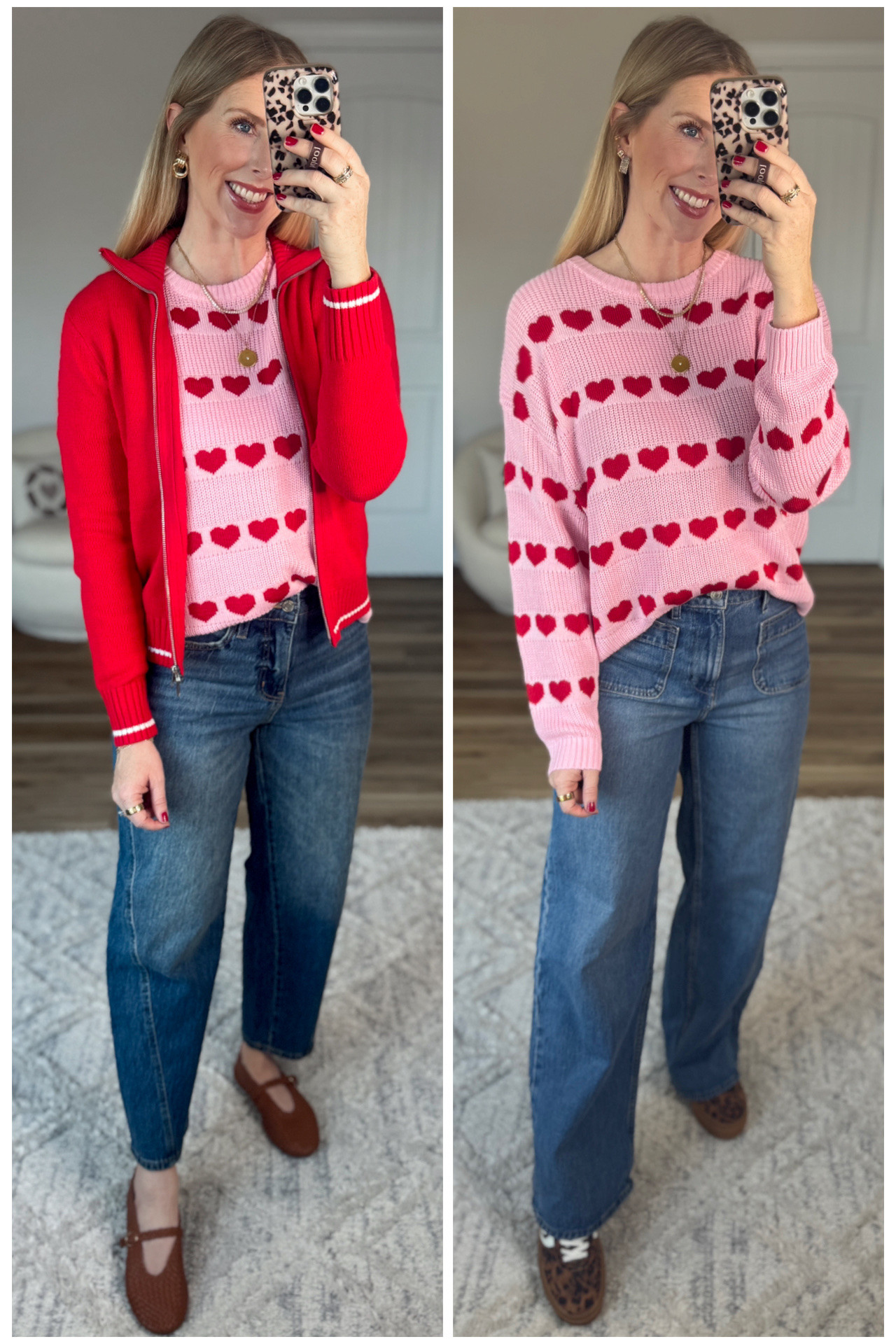 2 ways to style this pink and red heart sweater from Walmart!! 

#LTKootd #LTKFindsUnder50