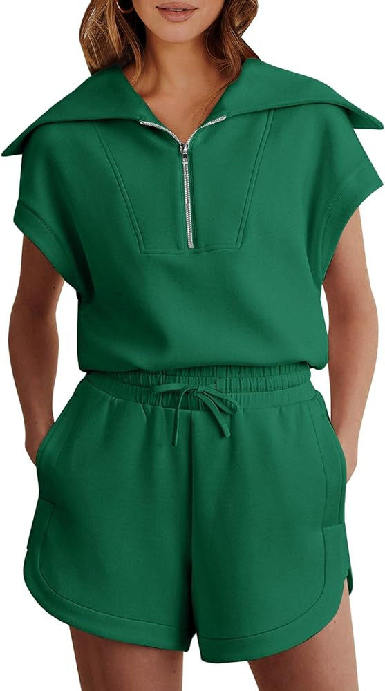 ANRABESS Two Piece Sets for Women Summer Half Zip Short Set Sweatsuit 2 Piece Outfits Sweat Loung... | Amazon (US)