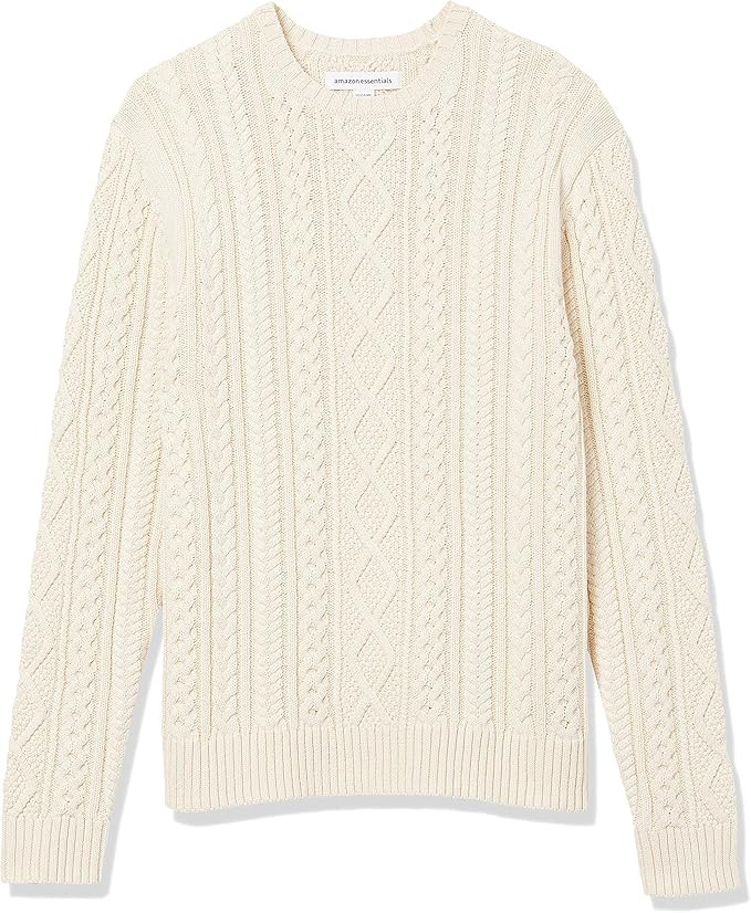 Amazon Essentials Men's Long-Sleeve 100% Cotton Fisherman Cable Crewneck Sweater | Amazon (US)