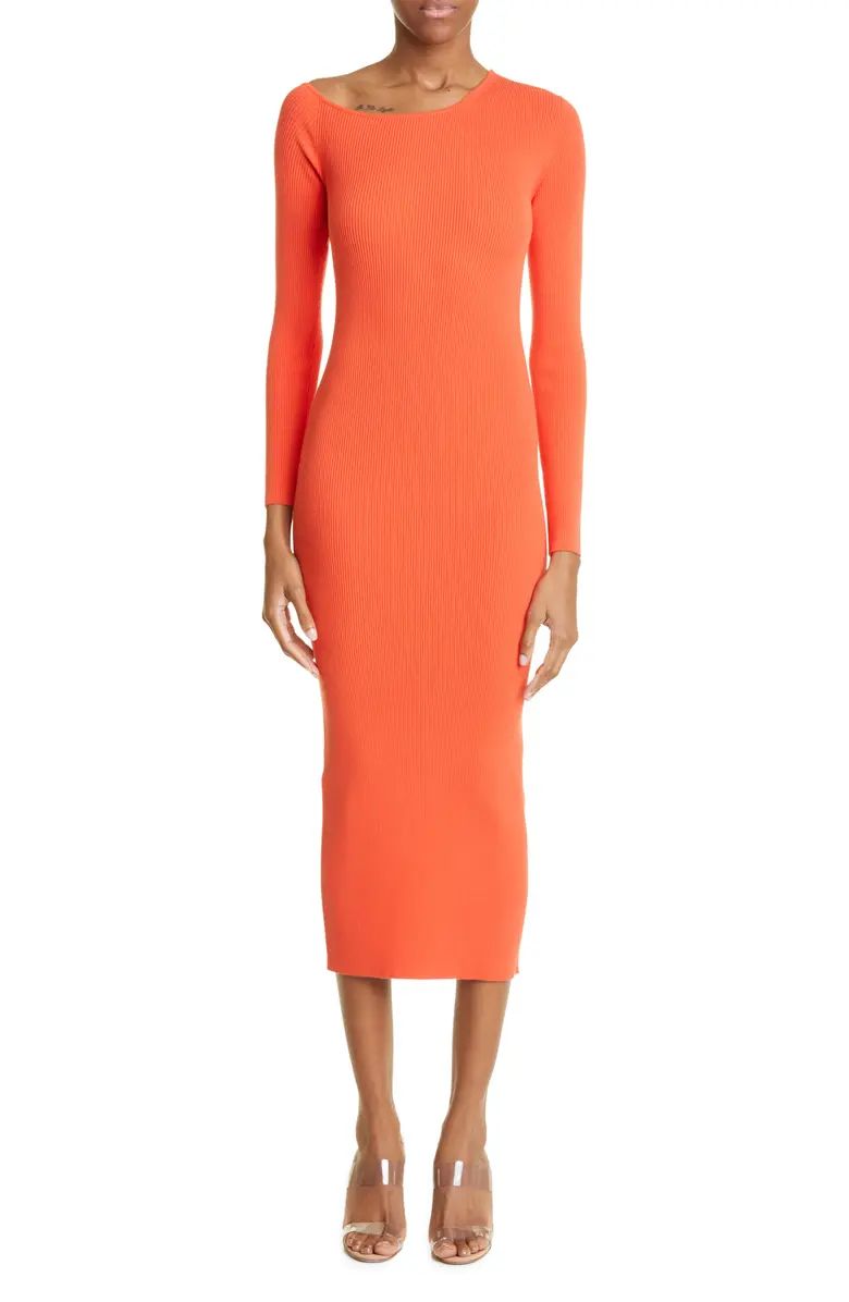 LAPOINTE One-Shoulder Long Sleeve Rib Midi Sweater Dress | Nordstrom | Nordstrom