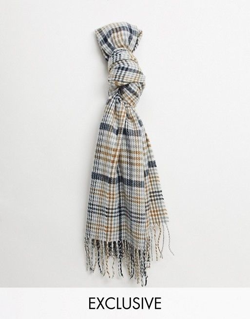 Reclaimed Vintage inspired unisex blanket scarf in neutral check | ASOS (Global)