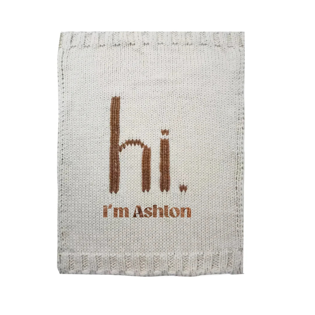 Personalized HI Baby Soft Neutral Knitted Throw Blanket with Name, Birth Name Announcement Receiv... | Etsy (US)