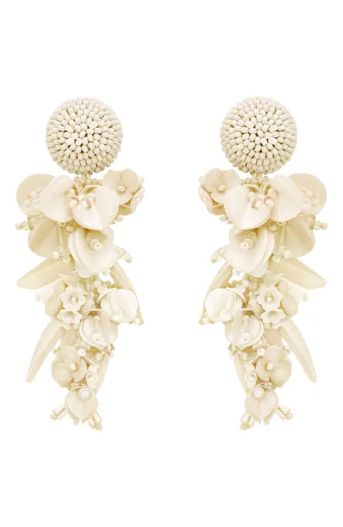 Oscar de la Renta Floral Clip-On Chandelier Earrings in White at Nordstrom | Nordstrom
