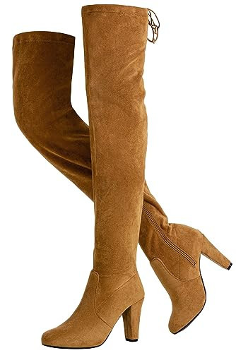 Vepose Women's 93 Over The Knee Boots, 3.7" Inch Long Thigh High Boot, Khaki Suede, Size 11 US-High Heel with Inner Zipper(CJY993 Khaki 11) | Amazon (US)