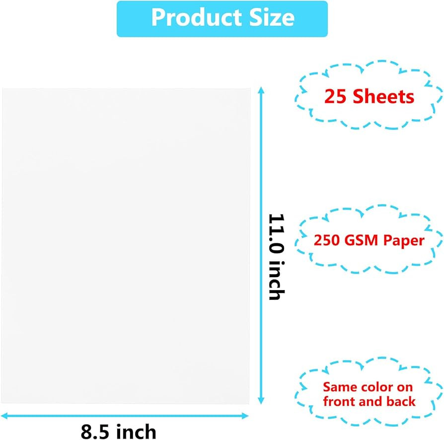 25 Sheets White Cardstock Paper 8.5 x 11 inches, 250 GSM/92 lb Thick Card Stock Paper for DIY Car... | Amazon (US)