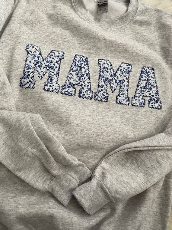 Mama Embroidered Blue Floral Applique Sweatshirt  | Simple Mama Pullover, Gift for Mom, Personali... | Etsy (US)