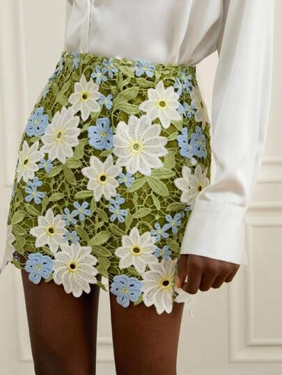 BELROSIE Französische luxuriöse schwer verarbeitete kontrastierende Farbhäkel-Hohlspitze Blume... | SHEIN