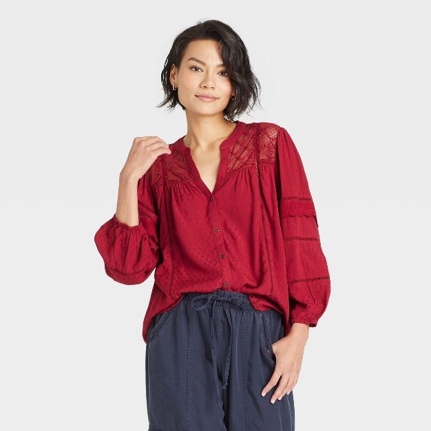 Women's Long Sleeve Button-Front Eyelet Blouse - Knox Rose™ | Target