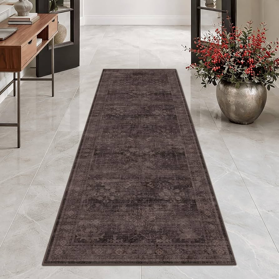 Washable 2x6 Runner Rug for Hallway, Dark Taupe Brown Low Pile Non-Slip Long Kitchen Runner Rugs ... | Amazon (US)