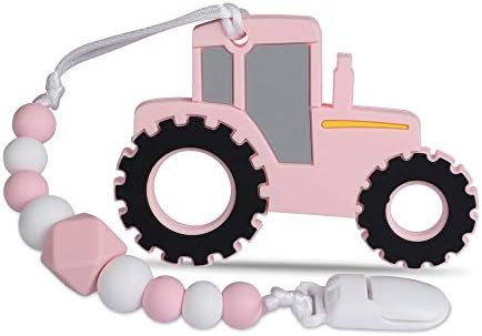 Baby Tractor Car Teething Toys,BPA Free Food Grade Silicone Teether with Pacifier Clip,Highly Eff... | Amazon (US)