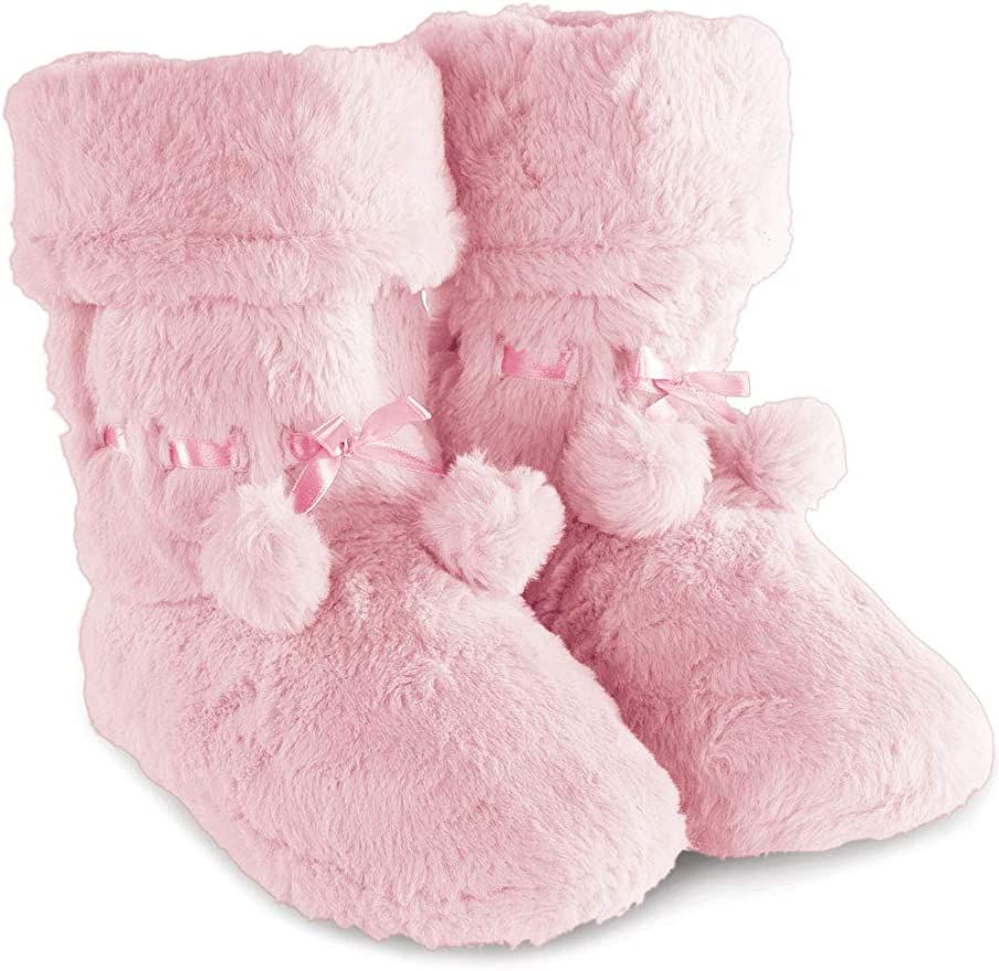 PajamaGram Womens Slippers - Womens Slipper Boots, Pom Poms | Amazon (US)