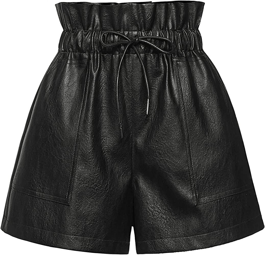 Women's Leather Shorts, Faux High Waisted Wide Leg Sexy Shorts | Amazon (US)
