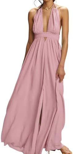 R.Vivimos Boho Maxi Dresses for Women 2026 Summer Sleeveless Halter Elastic Waist Sexy Backless F... | Amazon (US)