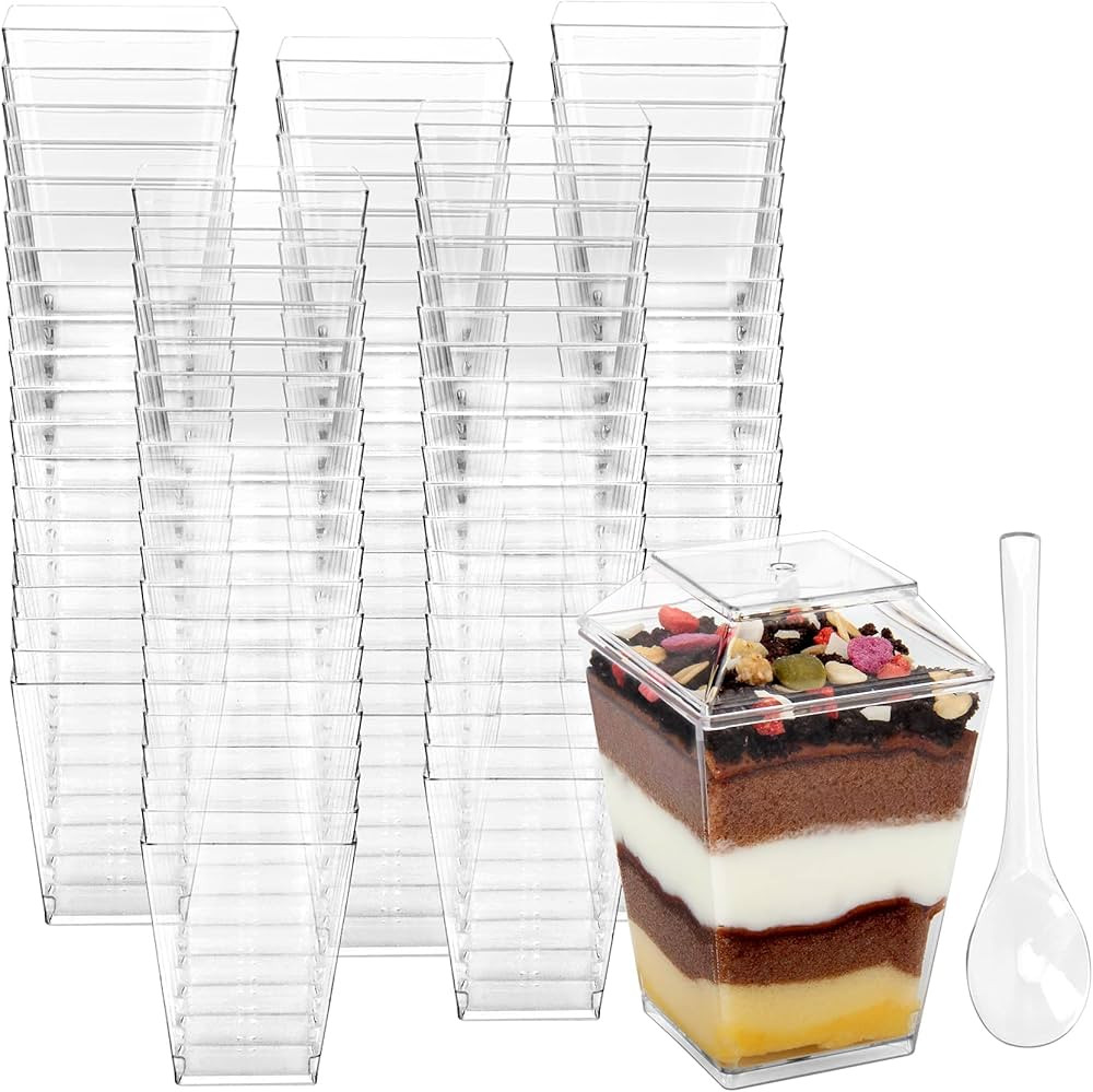 Colovis Dessert Cups with Lids and Spoons, 100 Pack 5 OZ Clear Square Parfait Cups Plastic Appeti... | Amazon (US)
