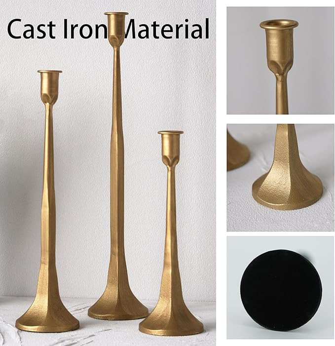 Iron Taper Candle Holder Set of 3, Gold Candlestick Holders Decorative Candle Stand, Tapered Cand... | Amazon (US)
