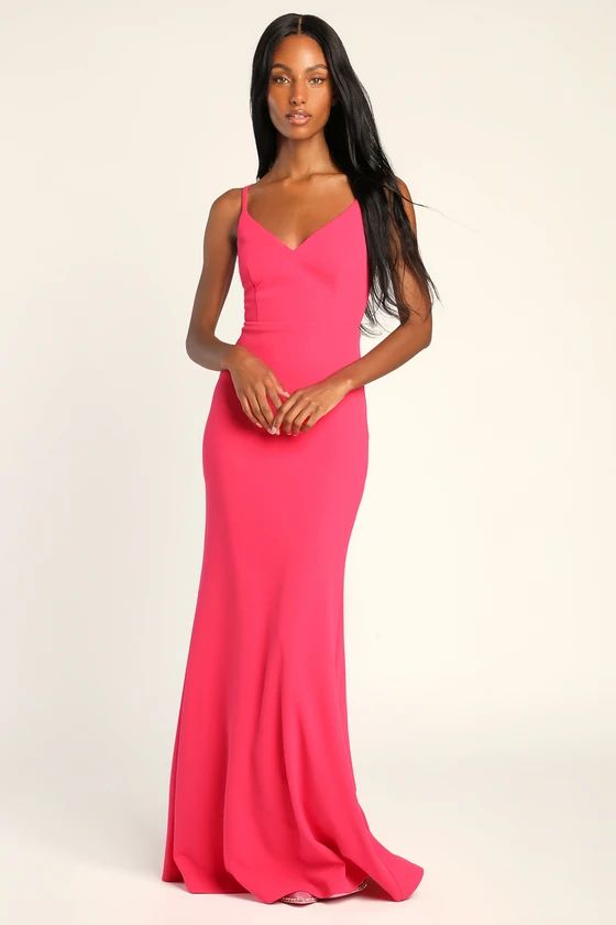Moments Of Bliss Hot Pink Backless Mermaid Maxi Dress | Lulus (US)