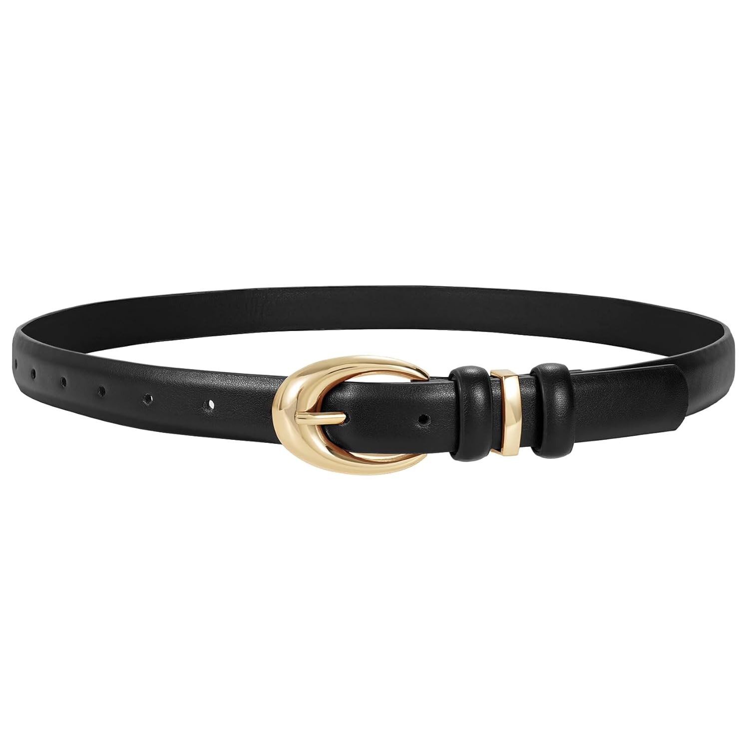 Women Leather Belt for Jeans Pants Fashion Ladies Skinny Faux Leather Dress belt with Gold Buckle | Amazon (US)