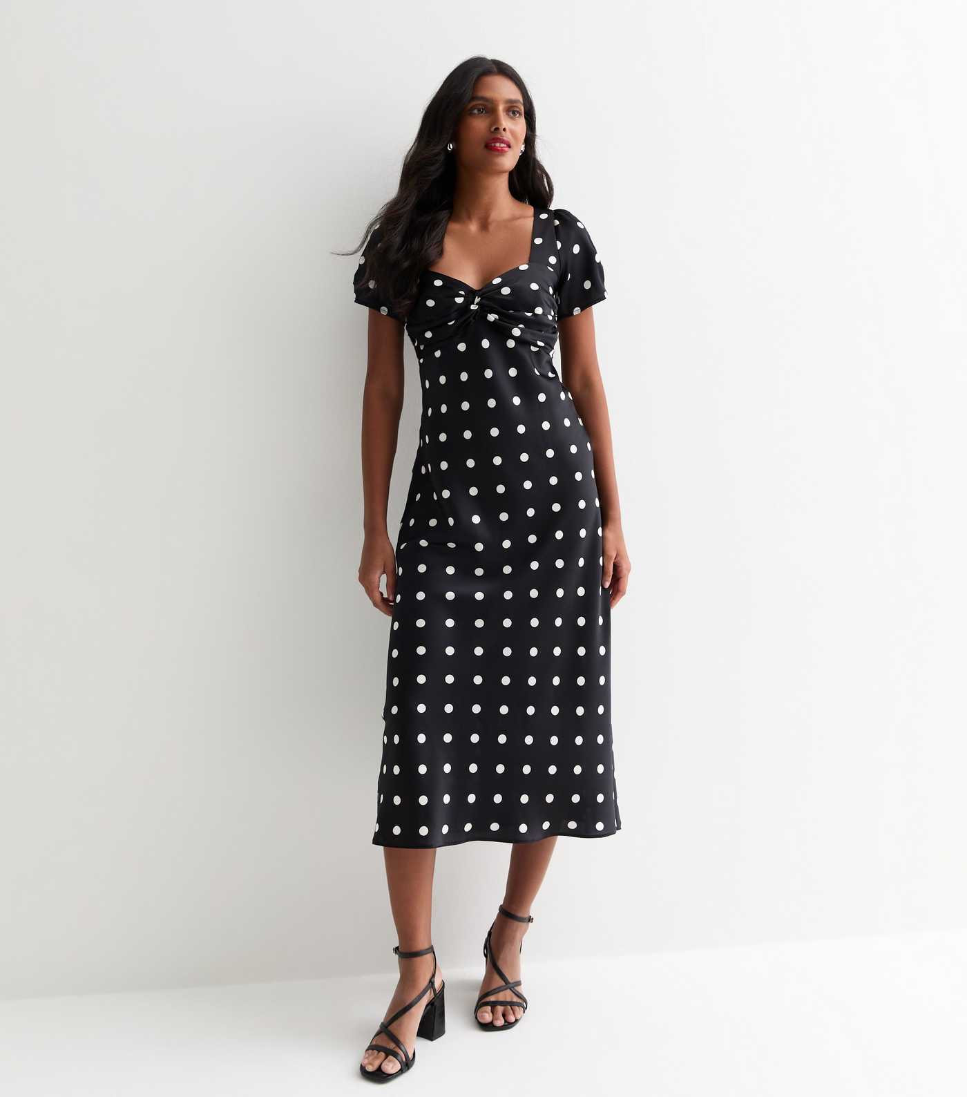 Black Satin Spot Print Midi Dress | New Look | New Look (UK)