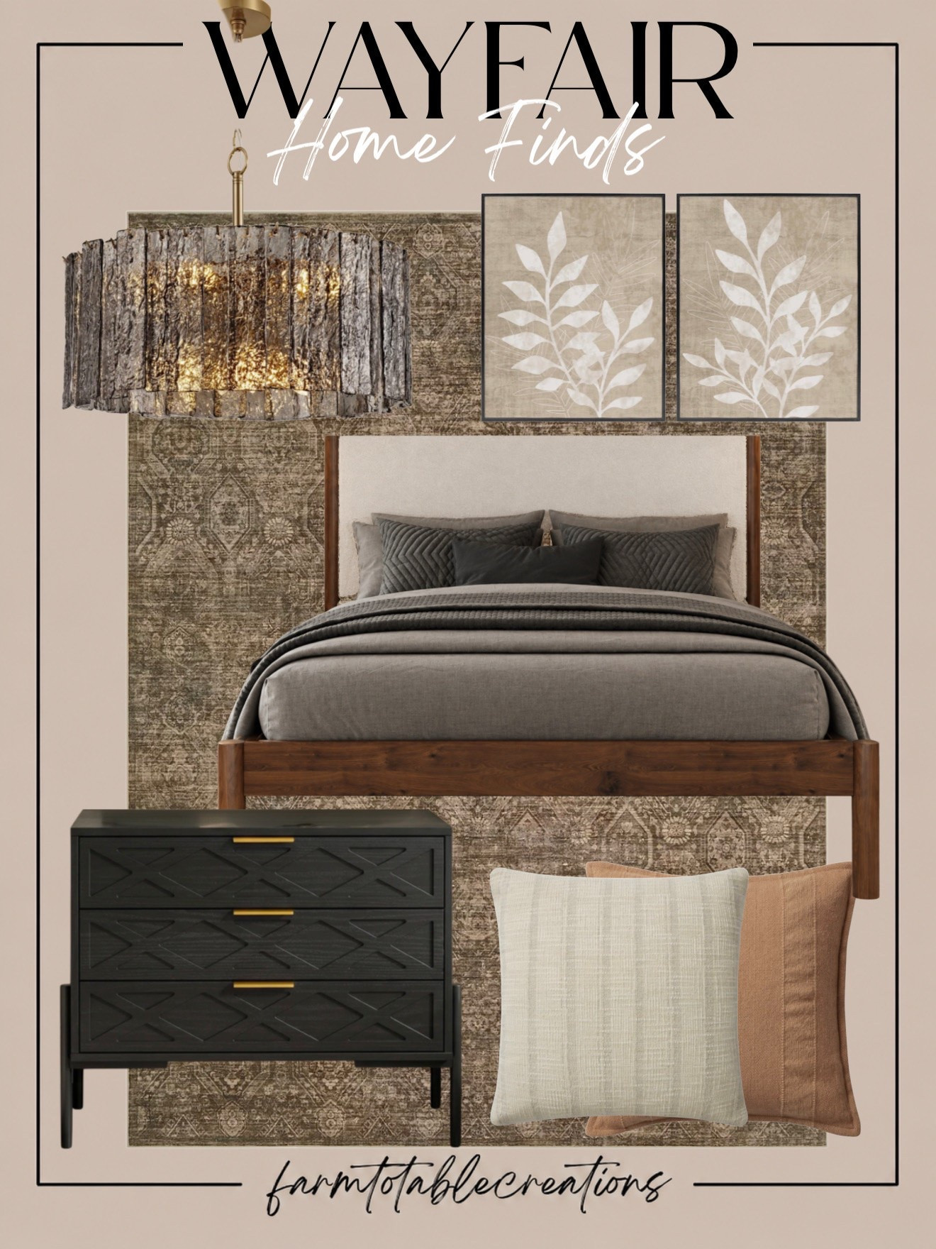 Wayfair Moody Bedroom Finds 🤎

This Wayfair bedroom collection is the perfect mix of warm, moody and sophisticated. Rich wood tones, charcoal bedding and a vintage-inspired rug create a cozy foundation, while the black nightstand and warm brass accents give the space a more elevated, designer-inspired feel.

Follow @farmtotablecreations on Instagram for more cozy home finds and trending decor.

I love the contrast of the dark furniture against the lighter upholstered headboard and neutral artwork. Add in those warm terracotta and ivory pillows, and you have a bedroom that feels collected, comfortable and timeless heading into fall.

#LTKHome #WayfairFinds #WayfairHome #BedroomInspo #BedroomDecor #CozyBedroom #MoodyBedroom #FallBedroom #WarmNeutrals #HomeDecor #HomeFinds #DesignerInspired #CozyHome #NeutralHome #WayfairStyle

#LTKHome #LTKSaleAlert