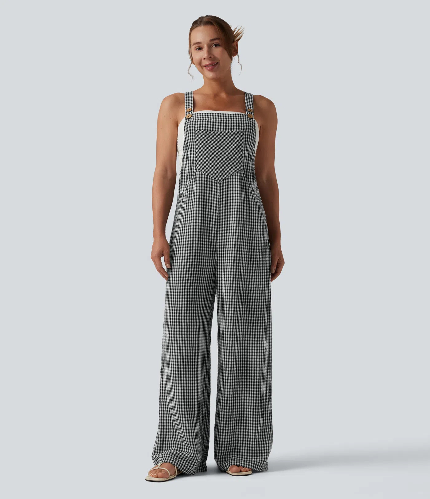 Women’s Plaid Casual Linen-Feel Overalls with Pockets - Halara | HALARA