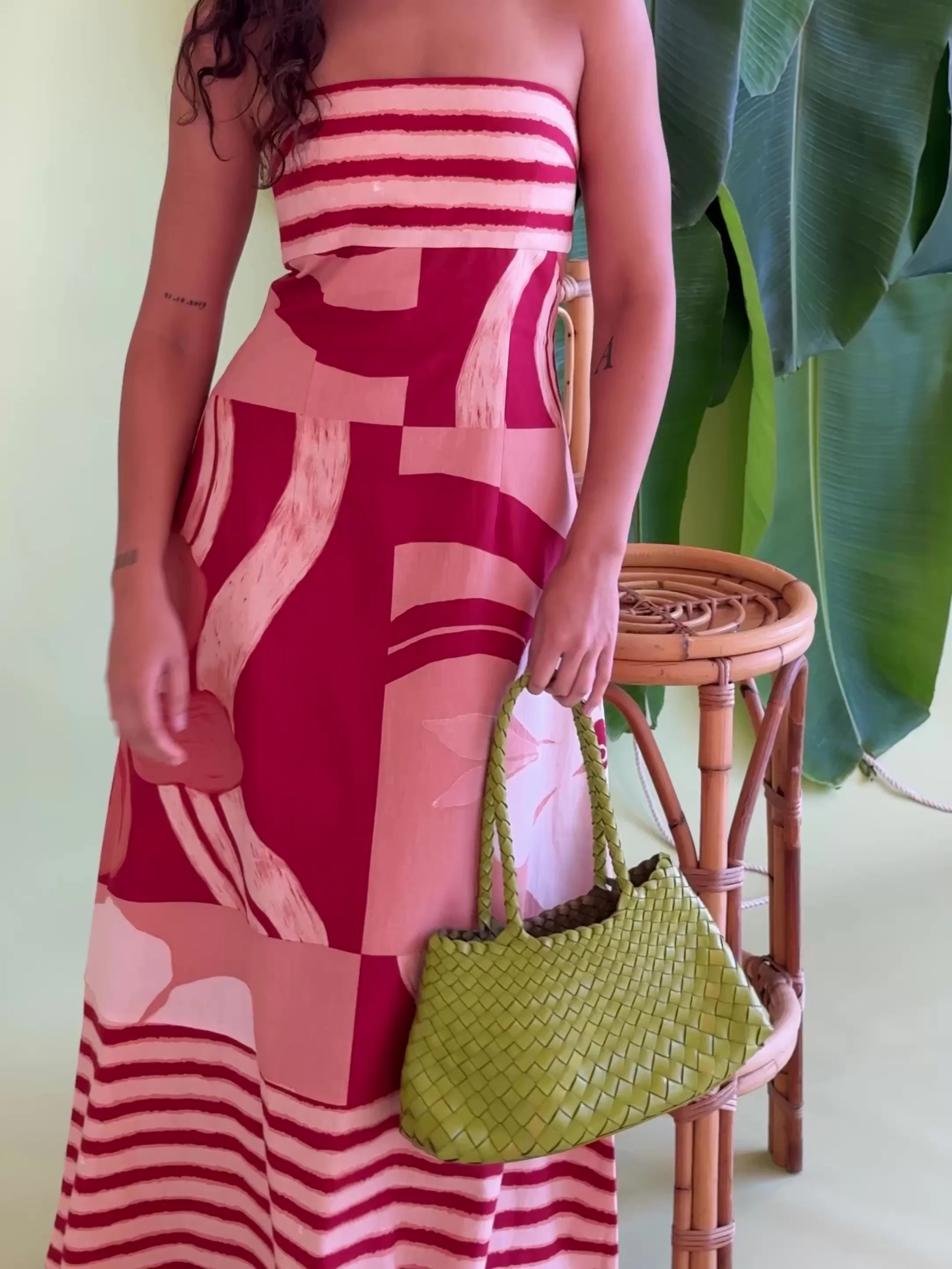 Pink Solanto Print Strapless Maxi Avian Dress | Sabo Skirt US