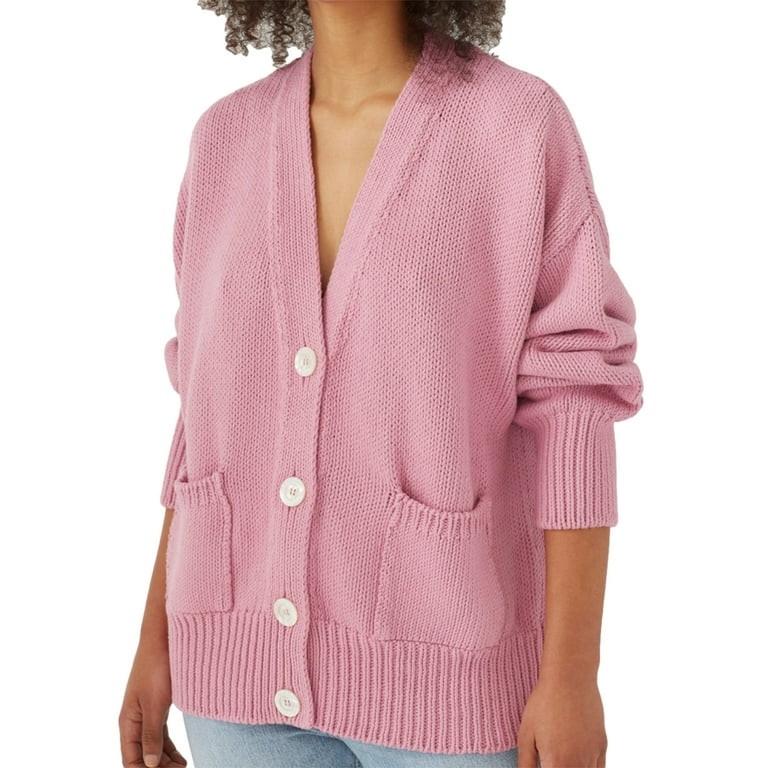 Spring hue Women Oversized Button Up Knit Cardigans V Neck Loose Casual Knitted Chunky Sweater Lo... | Walmart (US)