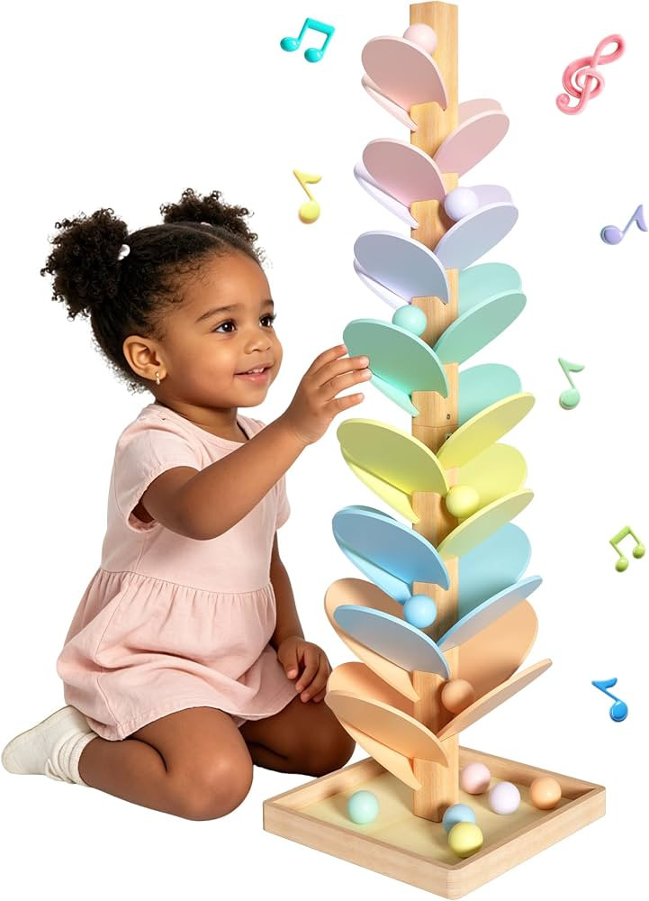 Gotoofun Wooden Marble Run Music Tree, Montessori Rainbow Singing Tree with 12 Extra-Large 3cm Ba... | Amazon (US)