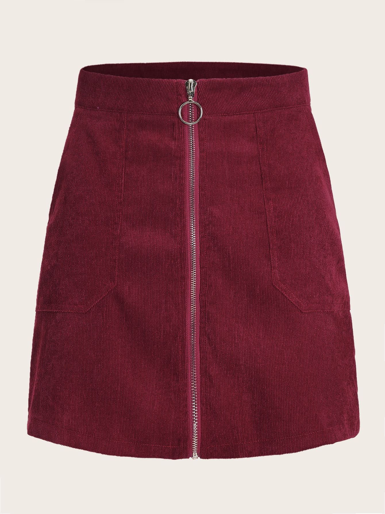 Solid Zip Through Corduroy Skirt | SHEIN
