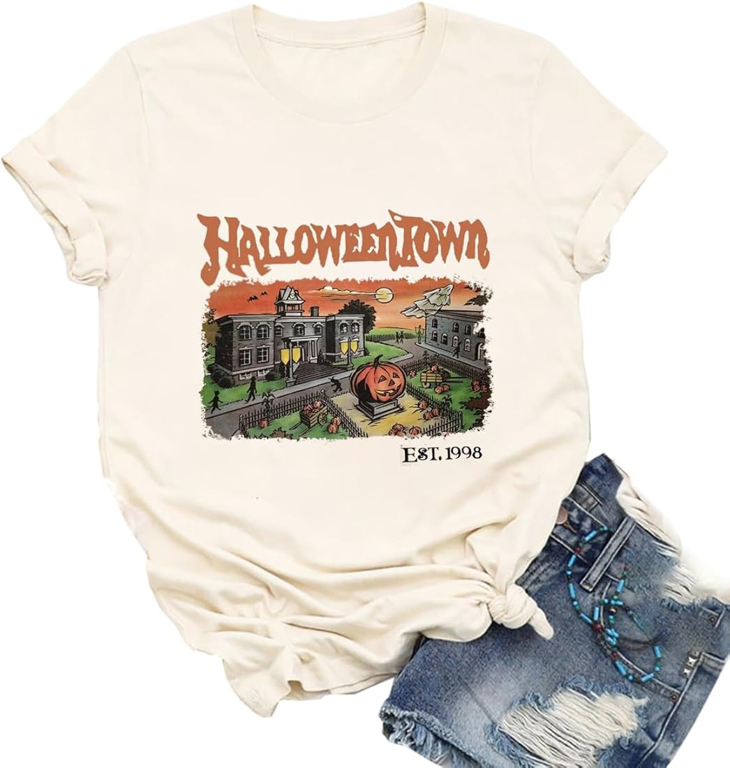 Ykomow Halloween Pumpkin Shirt Womens Funny Halloweentown University Graphic Tees | Amazon (US)