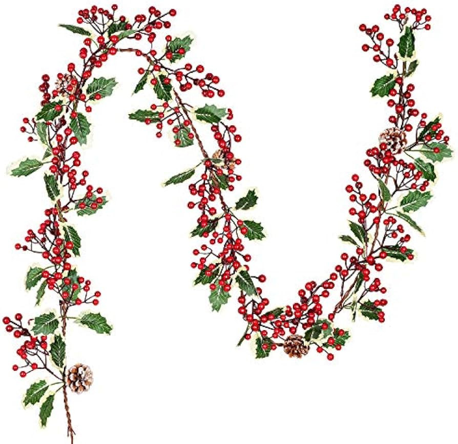 DearHouse 7FT Red Berry Christmas Garland with Pine Cone Garland Artificail Garland Indoor Outdoo... | Amazon (US)