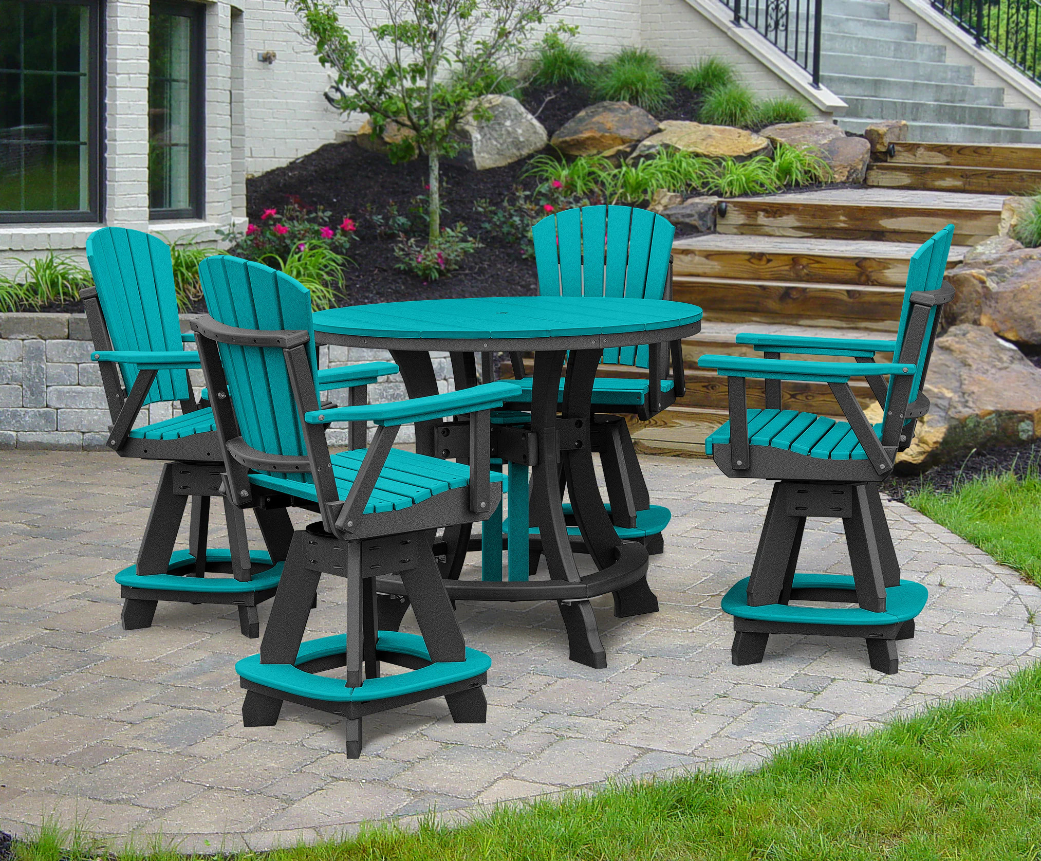 American Furniture Classics Amish HDPE 5 -Piece Black Counter height Plastic Round Table with 4 Swivel Chairs one_size | CR130ARB-K | Lowe's