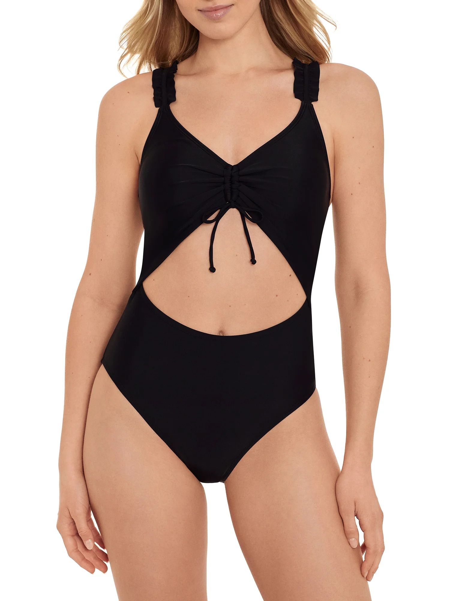 No Boundaries Juniors Solid Black 1 PC Cutout Front Swimsuit - Walmart.com | Walmart (US)